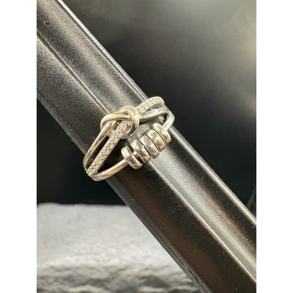 Size 6.75 Vintage Sterling Silver Ring Knot CZ Just Breathe 3.2g
